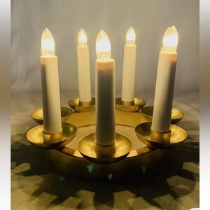 Vintage GLANSA white & gold candelabra ring of seven candles